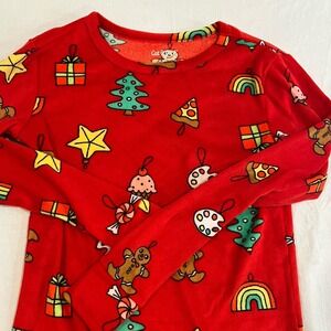 Cat & Jack Christmas Holiday Lights Fleece Pajamas Top for Kids Size 14 Red